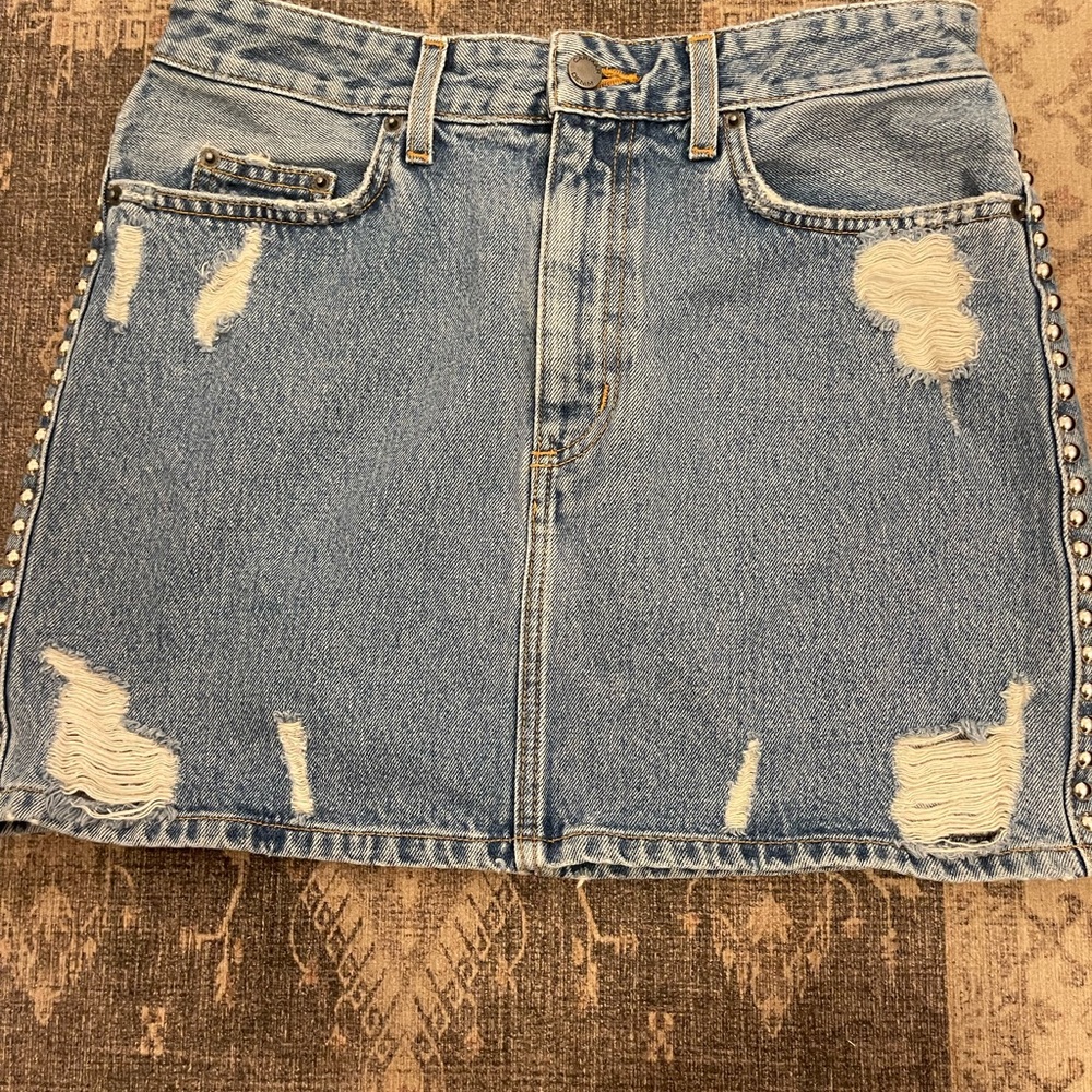 Carmar Blue Distressed Mini Skirt with Studs